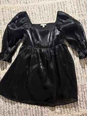 Allison + Kelly black shiny shimmer puff sleeve cottagecore mini dress size M